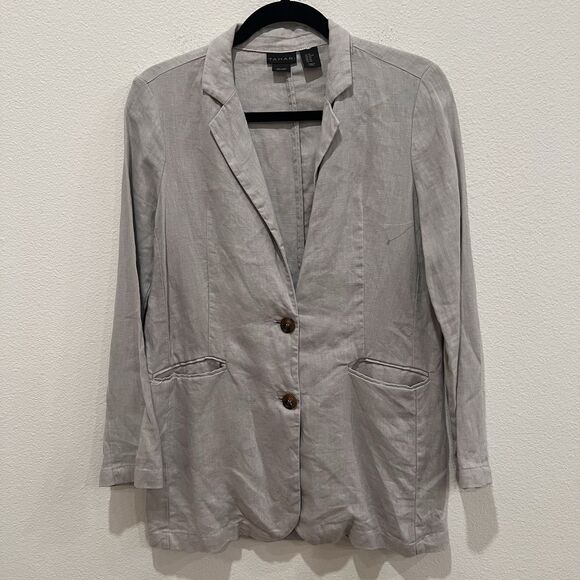 Tahari 100% Linen Unstructured Button Front Womens Blazer Jacket SIZE XS - Picture 1 of 6